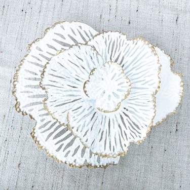 Stunning Vintage White Metal Mid-Century Floral Sculptural Wall Art 