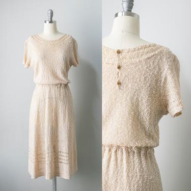 1950s Knit Dress Metallic Sheer Gold S/M 