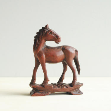 Vintage Hand Carved Wood Horse Figurine, Small Wooden Horse Statue 