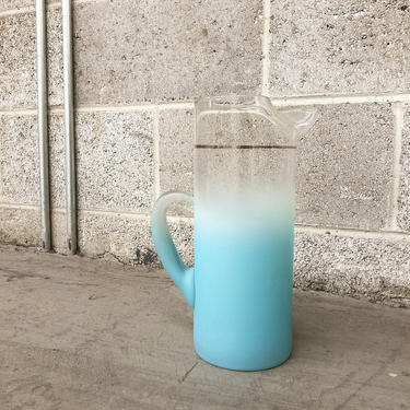 Vintage Blendo Pitcher Retro 1960s Light Blue Ombre Frosted Barware for MCM Kitchen or Home Bar Decor 