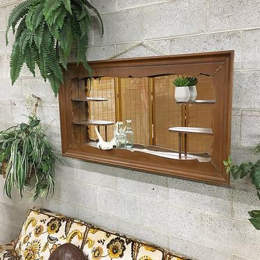 LOCAL PICKUP ONLY Vintage Curio Shelf Retro 1960s Large Size Mirrored + Brown Wood Frame + Four Shelves + Carved Trim + Curio Shelving Unit 