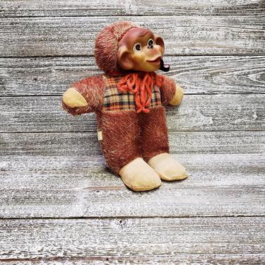 Vintage Smoking Monkey Plush, Pipe Smoking Ape, Antique Stuffed Animal Toy, Vintage Japan Monkey, Rubber Face Monkey, Vintage Toys 