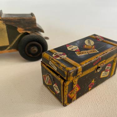 Vintage Marx Toy Steamer Chest, Tin Litho Travel Trunk, Traveler's Ring Box, Foot Locker, Miniatures, Dollhouse, Train Station 
