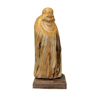 Chinese Cypress Wood Carved Irregular Shape Happy Buddha Statue cs5557E 