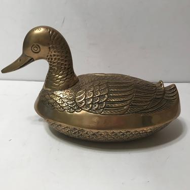 Vintage solid brass duck trinket / jewelry box 