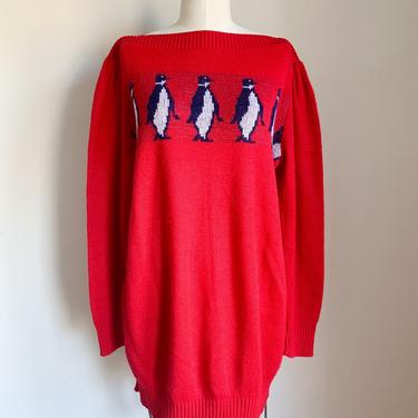 Vintage 1980s Red Penguin Sweater / L-XL 
