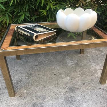 MID CENTURY MODERN 1970's Chrome, Glass and Rattan Coffee/End Table 