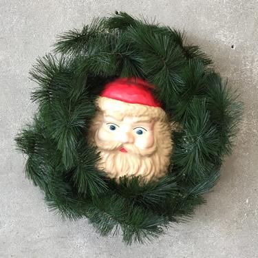Vintage Bottle Brush Wreath with Santa Face