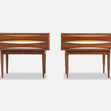 Mid-Century Modern Night Stands with Lacquered Bowtie Style Drawers