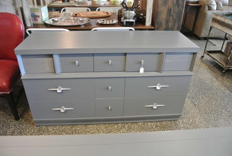 Grey painted low chest / dresser. $595