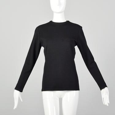 Small 1980s Gianni Versace Jersey Knit Top Black Wool Shirt Long Sleeve Designer 