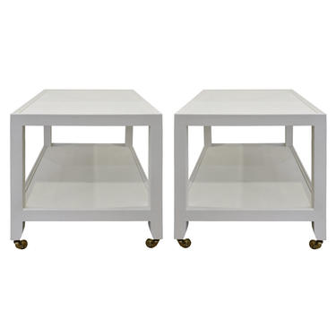 Karl Springer Pair of End Tables in Lacquered Linen ca 2000 (Signed) - ON HOLD