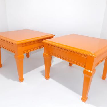 Orange Lane End Tables Nightstands Mid Century Modern Square Petite Apartment Loft Size Low Profile Solid Wood Movie Film or Television Prop 