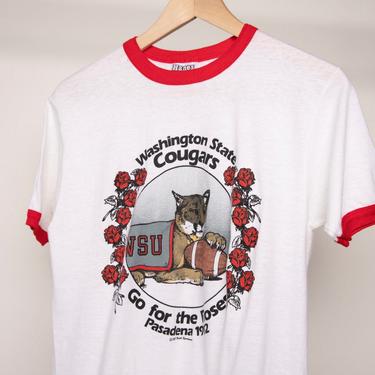 vintage 1982 Rose Bowl WASHINGTON STATE Cougars vintage football college RINGER t-shirt -- size small 