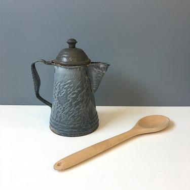 Gray swirl graniteware coffee pot - rustic antique decor 