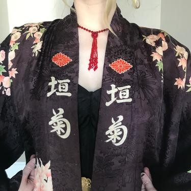 Delicate 1920s Bamboo and Chrysanthemum Pongee Silk Robe Antique Vintage Size M 