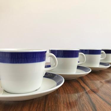 4 Vintage Rörstrand of Sweden Koka Blue Small Cups and Saucers 