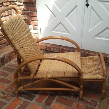 Rattan & Cane Lounge Chair with Extendable Foot Rest 