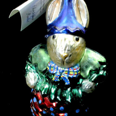 Radko  &quot;Santa's Workshop Hoppy Vander Hare&quot; Rabbit Glass Christmas Ornament 