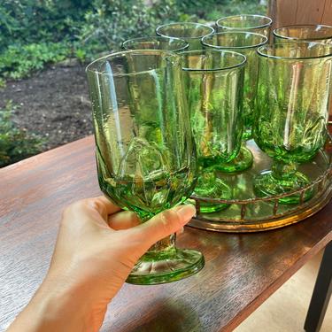 Set of 6 Franciscan Cabaret Green Ice Tea Glasses / Footed Goblets 