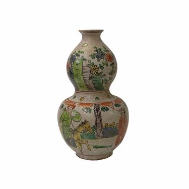 Chinese Oriental People Scenery Gray Color Gourd Shape Ceramic Vase ws1774E 