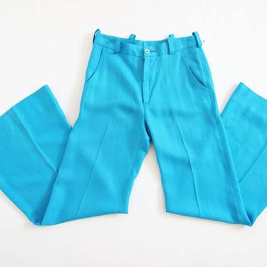 Vintage 60s Bell Bottom Trousers 24 XS - 1960s Turquoise Blue High Waist Bell Bottoms - Twiggy Brand Pants - 60s Clothing 