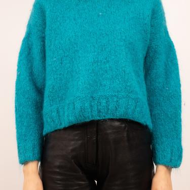 1980's turquoise mohair handknit sweater