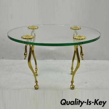 Brass and Glass Swan Leg Regency Maison Jansen Style Small Round Coffee Table