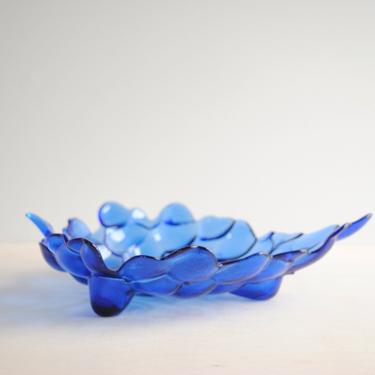 Vintage Blue Glass Bowl in the Shape of a Grape Cluster, Fruit Bowl 