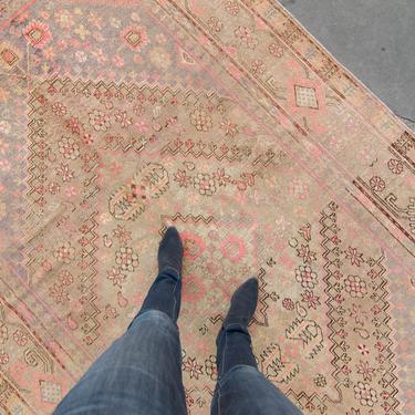 Vintage 5’11” x 11’2 Hand Knotted Khotan Rug Medallion Design Brown Pink Wool Large Area Rug 1930s - FREE DOMESTIC SHIPPING 