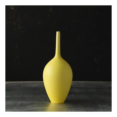 SHIPS NOW- one small 9&amp;quot; stoneware bud vase teardrop bottle in Lemonhead Yellow by Sara Paloma Pottery. 