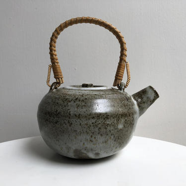 Studio Pottery Stoneware Teapot With Bamboo Handle 