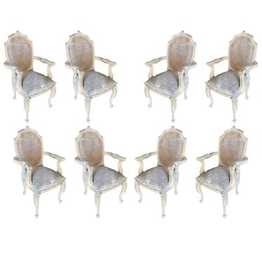Shabby Chic Queen Anne Style Wicker Back Dinning Armchairs, Set of 8 