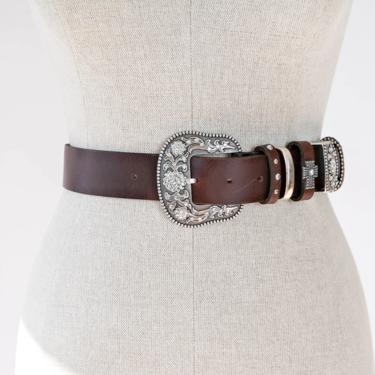Vintage Western Studded Rhinestone Rockstar Leather Belt | 30.5-34.5&quot; Waist | 100% Genuine Leather | Cowgirl Cowboy Studded Belt 
