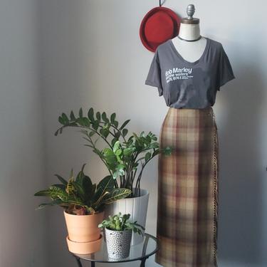 Plaid Fringe Wrap Wool Skirt, Vintage Skirt size M 