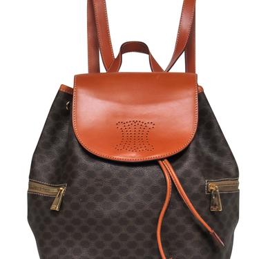 Celine - Brown Pebbled Leather Printed Fold-Over &quot;Borsa Donna&quot; Backpack