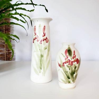 Vintage Studio Pottery Hand Painted Vase Set 