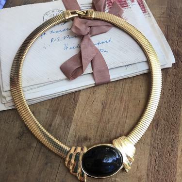 Trifari Gold and Black Omega Necklace