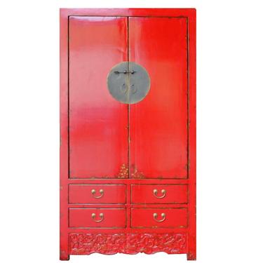 Chinese Distressed Red Tall Wedding Armoire Wardrobe TV Cabinet cs4893S