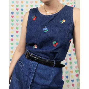 1) Denim matching set with floral embroidery 1990s 90s style y2k jean skirt maxi midi 