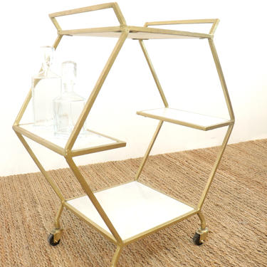 Gold and Marble Hexagon Bar Cart