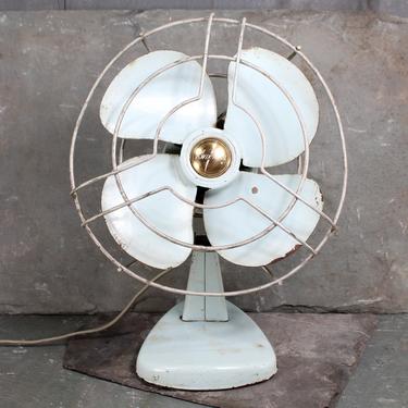 1940s/50s Kwik-Kool Electric Fan with Metal Blades in Pale Blue - Adjustable Working Fan for Mid-Century Decor   | Free Shipping 