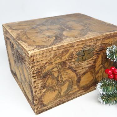 Antique 1908 Wooden Pyrography Christmas Box with Cherries to Max from Papa & Mamma with Photo 
