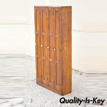 Antique American Industrial Oak Wood Slim Narrow File Cabinet Angled File Slots