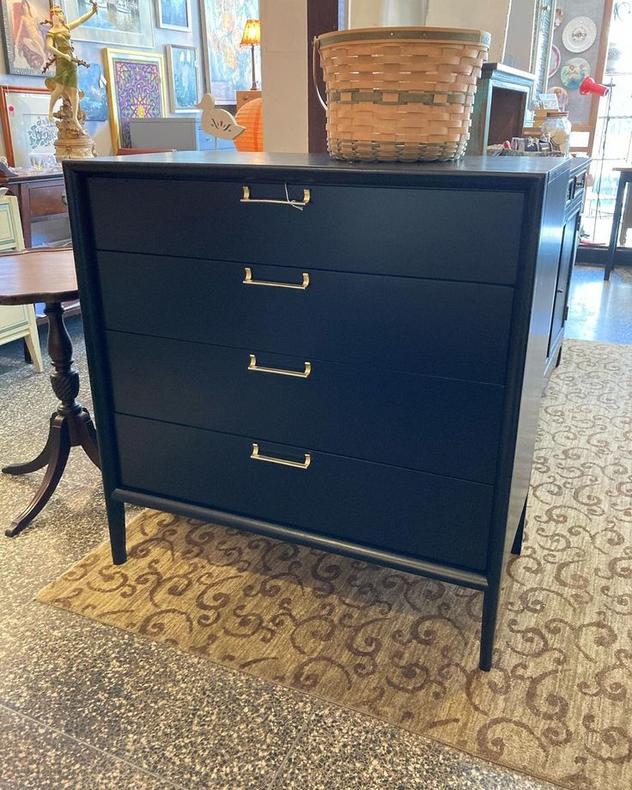 Black painted mid century chest of drawers. 38” x 19” x 39.5”