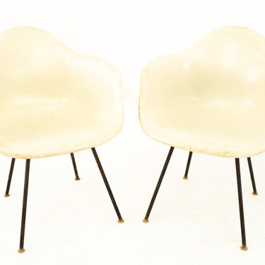 Early Herman Miller Mid Century White Shell Chairs - Pair - mcm 