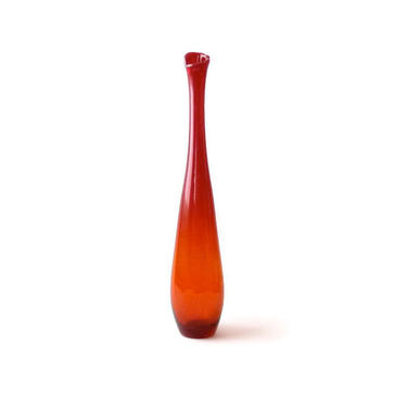 Modernist Blenko Stretch Vase 6427 by Joel Meyers  Tangerine 1950s 1960s 