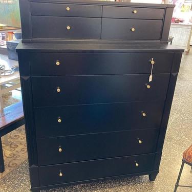 Painted black tall mid century traditional chest of drawers. 40” x 19” x 55”