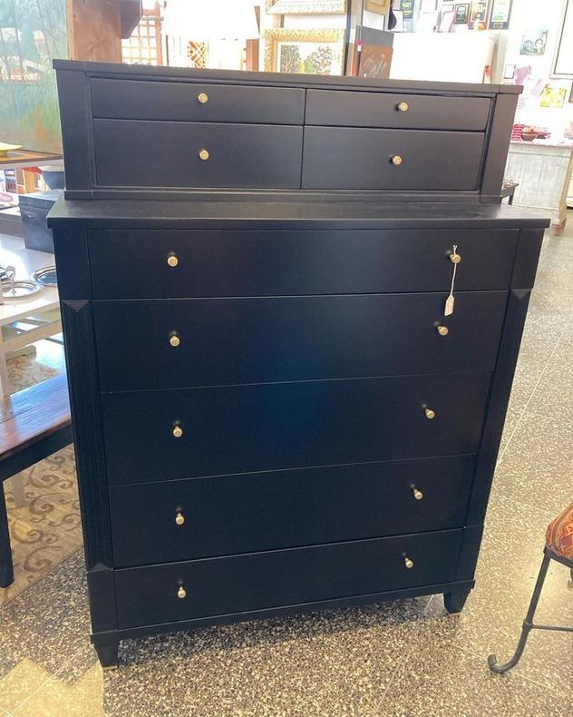 Painted black tall mid century traditional chest of drawers. 40” x 19” x 55”
