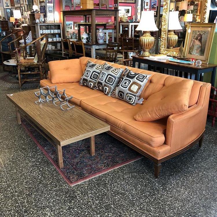                   Grooovy 1970&rsquo;s orange sofa $450 103&rdquo; long x 35&rdquo; deep 28&rdquo; tall!